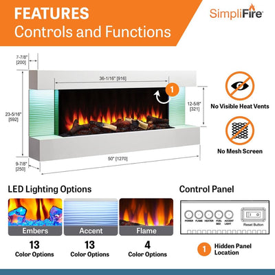 SimpliFire 50-Inch Format Floating Mantel Kit SF-FM50-WH Fireplace Accessories SF-FM50-WH Flame Authority