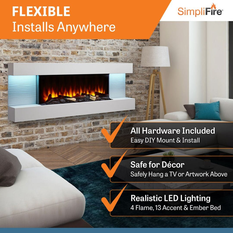 SimpliFire 60-Inch Format Floating Mantel Kit SF-FM60-WH Fireplace Accessories SF-FM60-WH Flame Authority