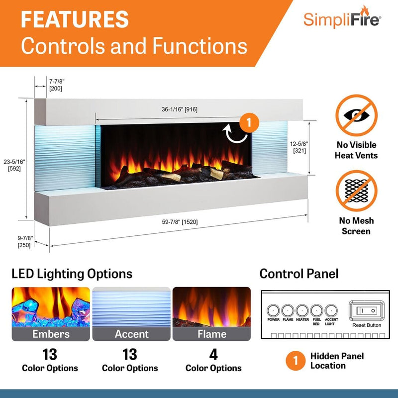 SimpliFire 60-Inch Format Floating Mantel Kit SF-FM60-WH Fireplace Accessories SF-FM60-WH Flame Authority