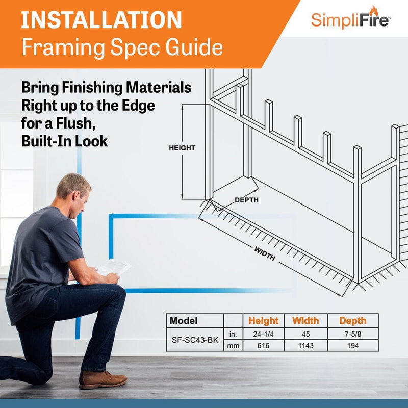 SimpliFire Scion 43" Electric Fireplace SF-SC43-BK Fireplaces SF-SC43-BK Flame Authority