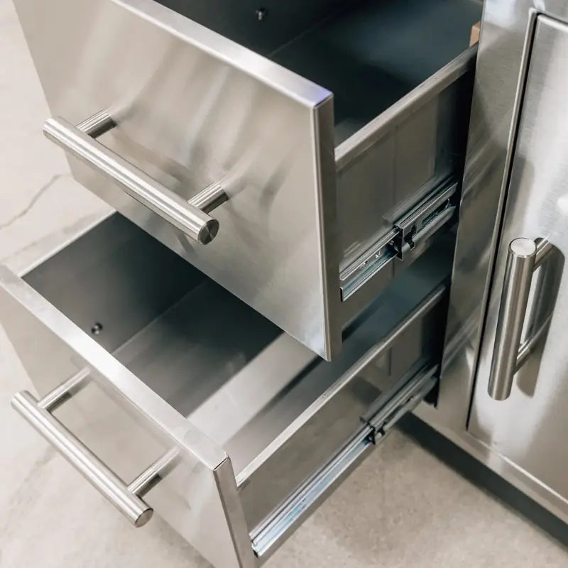 Summerset DC2-30 30-Inch 2-Drawer & Access Door Combo with Hidden Hinge – #304 Stainless Steel Outdoor Kitchen Storage Cabinet BBQ Island Components DC2-30 Flame Authority
