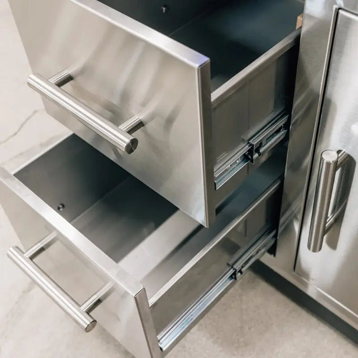 Summerset DC2-30 30-Inch 2-Drawer & Access Door Combo with Hidden Hinge – #304 Stainless Steel Outdoor Kitchen Storage Cabinet BBQ Island Components DC2-30 Flame Authority