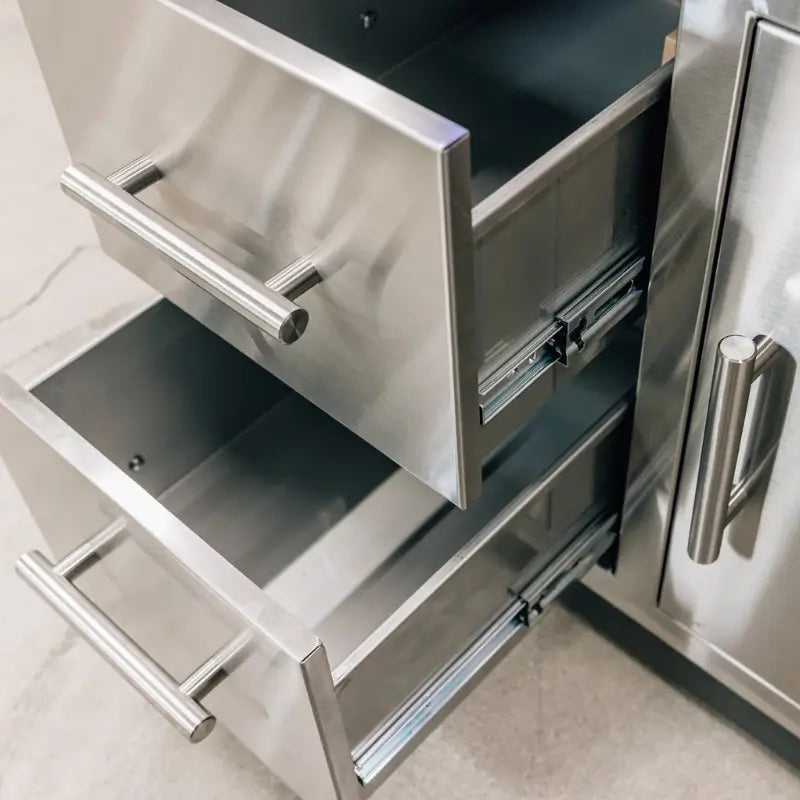 Summerset DC2-33 33-Inch 2-Drawer & Access Door Combo with Hidden Hinge – #304 Stainless Steel Outdoor Kitchen Storage Cabinet BBQ Island Components DC2-33 Flame Authority