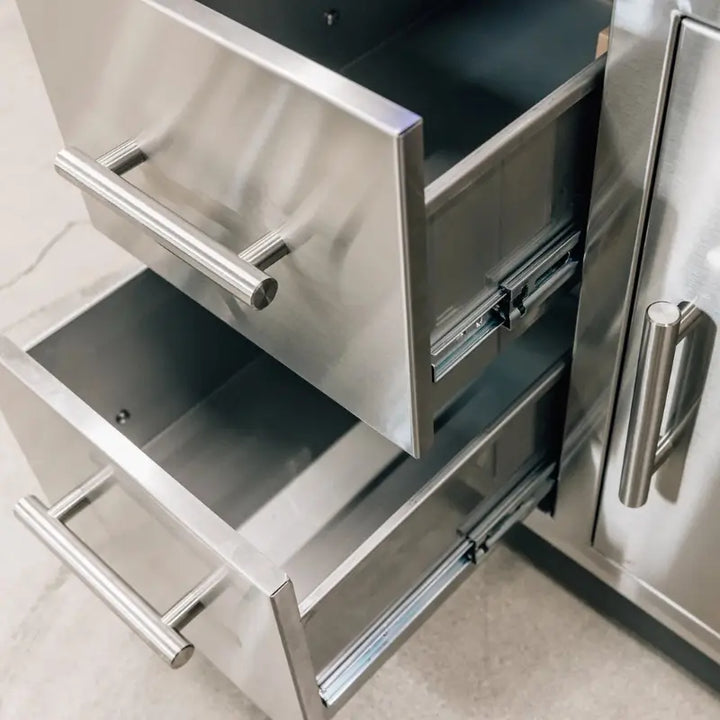 Summerset DC2-33 33-Inch 2-Drawer & Access Door Combo with Hidden Hinge – #304 Stainless Steel Outdoor Kitchen Storage Cabinet BBQ Island Components DC2-33 Flame Authority