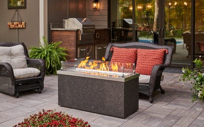 The Outdoor GreatRoom Company 48 Inch Stainless Steel Key Largo Linear Gas Fire Pit Table KL-1242-SS