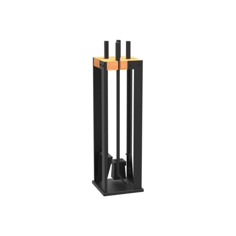 Valcourt Duplex Fireplace Tool Set In Black Freestanding Standing View