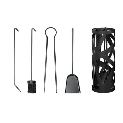 Valcourt Papyrus Fireplace Tool Set AC02622 In Black Metal Material. 