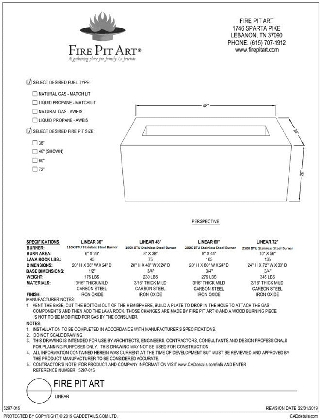 Fire Pit Art Linear 36-inch Match Lit Fire Pit - Linear 36"-SFIRE24-110K BTU