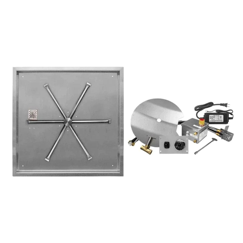 Firegear 30" Stainless Steel Square Flat Pan Gas Fire Pit Kit with Remote FPB-30SFBSAWS