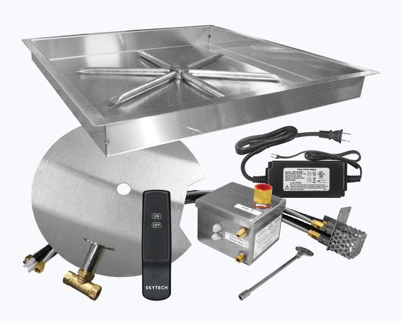 Firegear 32" Stainless Steel Square Pan Gas Fire Pit Kit with Remote FPB-32SBSAWS-N