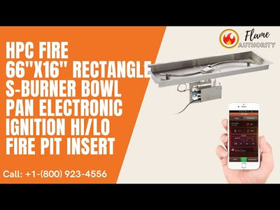 HPC Fire 66"x16" Rectangle S-Burner Bowl Pan Electronic Ignition HI/LO Fire Pit Insert