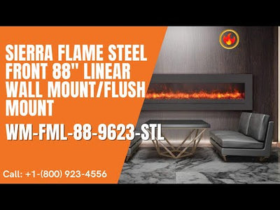 Sierra Flame Steel Front 88" Linear Wall Mount/Flush Mount Electric Fireplace WM-FML-88-9623-STL
