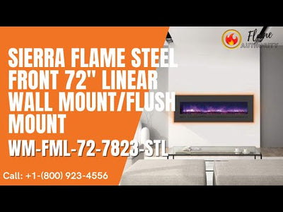 Sierra Flame Steel Front 72" Linear Wall Mount/Flush Mount Electric Fireplace WM-FML-72-7823-STL