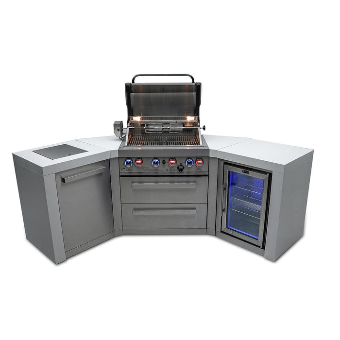 Mont Alpi 400 Deluxe Island Grill with 45 Degree Corners and Fridge Cabinet MAi400-D45FC