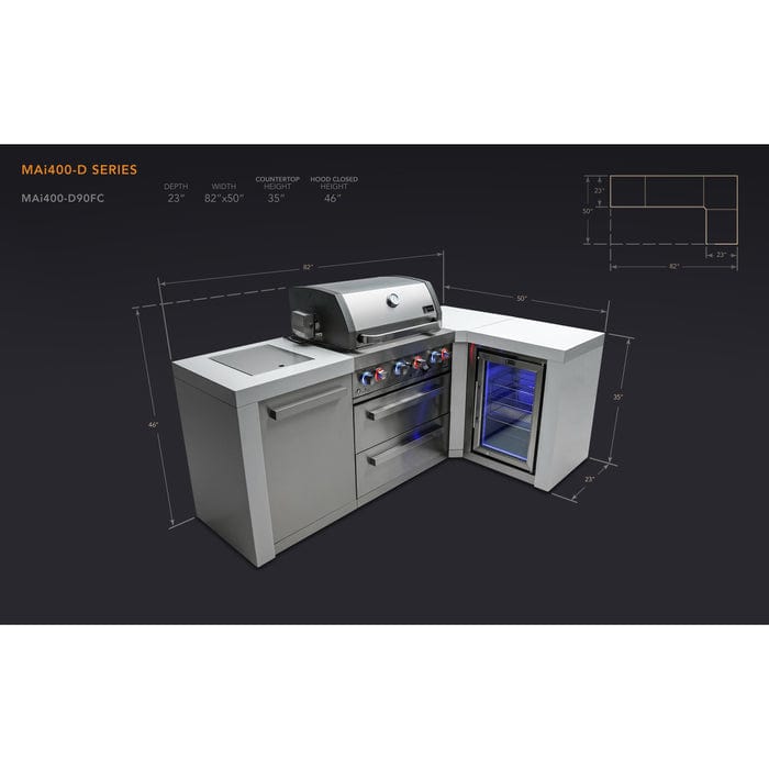 Mont Alpi 400 Deluxe Island Grill with 90 Degree Corners and Fridge Cabinet MAi400-D90FC