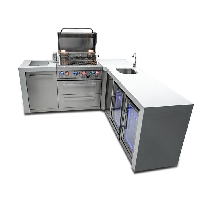 Mont Alpi 400 Deluxe Island Grill with 90 Degree Corners, Beverage Center and Fridge Cabinet MAi400-DBEV90FC