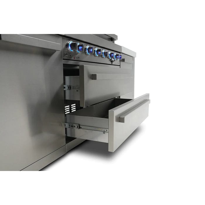 Mont Alpi 400 Deluxe Island Grill with 90 Degree Corners, Kegerator and Fridge Cabinet MAi400-D90KEGFC