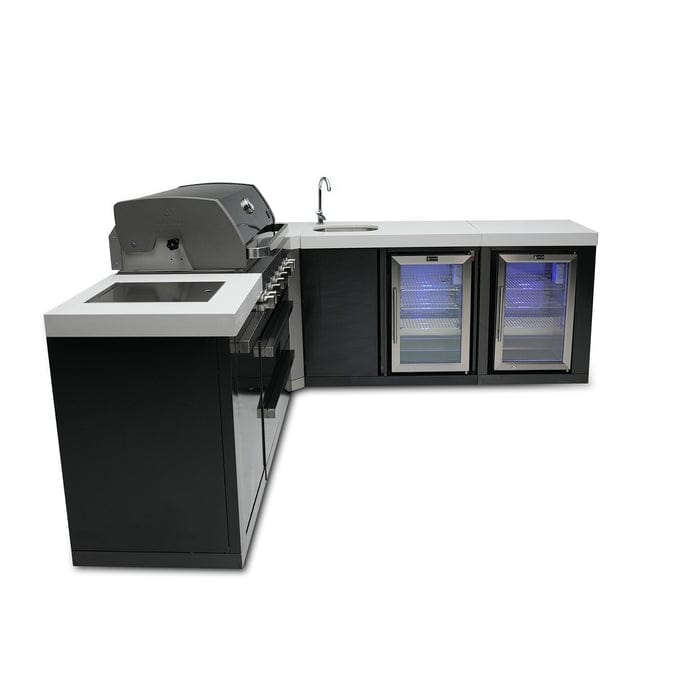 Mont Alpi 805 Black Stainless Steel Island Grill with 90 Degree Corner, Beverage Center & Fridge Cabinet MAi805-BSS90BEVFC