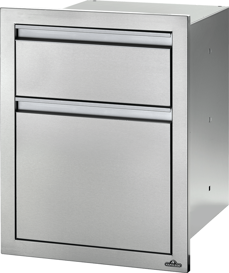 Napoleon Built-In Components 18" X 24" Stainless Steel Double Drawer and Waste Bin BI-1824-2DR