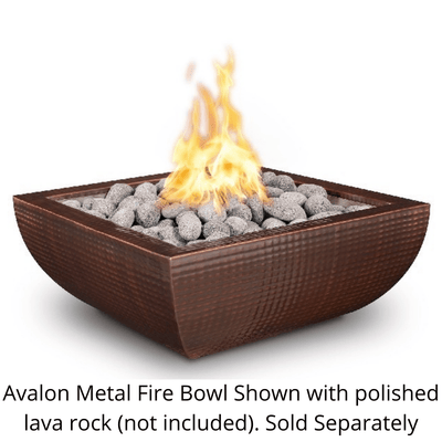 The Outdoor Plus Avalon 24" Hammered Copper Square 12V Electronic Ignition Fire Bowl OPT-24AVCPFE12V