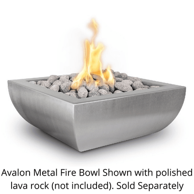 The Outdoor Plus Avalon 24" Stainless Steel Square 12V Electronic Ignition Fire Bowl OPT-24AVSSFE12V