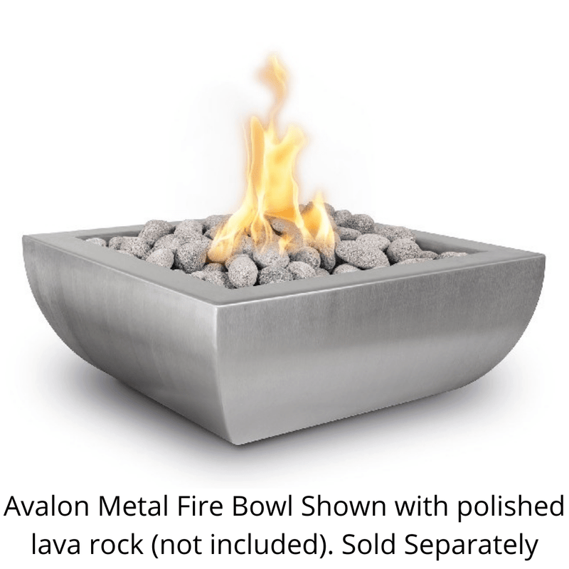 The Outdoor Plus Avalon 30" Stainless Steel Square 12V Electronic Fire Bowl OPT-30AVSSFE12V