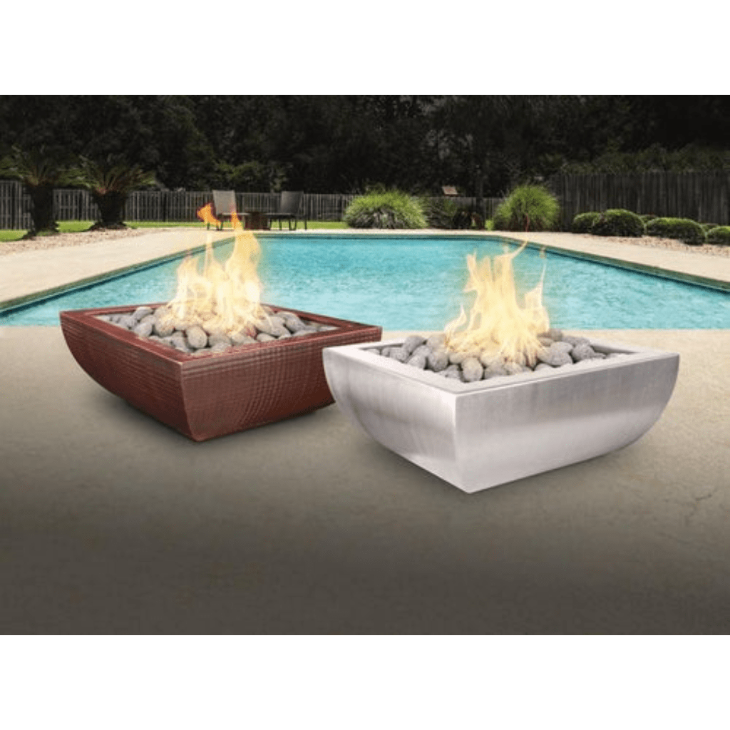 The Outdoor Plus Avalon GFRC 30" Concrete Square 12V Electronic Ignition Fire Bowl OPT-AVLFO30E12V