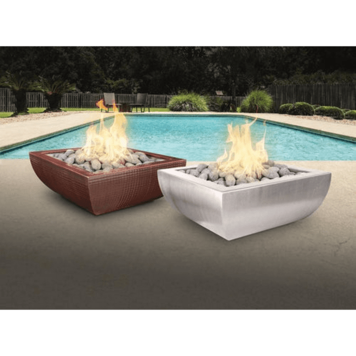 The Outdoor Plus Avalon GFRC 30" Concrete Square 12V Electronic Ignition Fire Bowl OPT-AVLFO30E12V