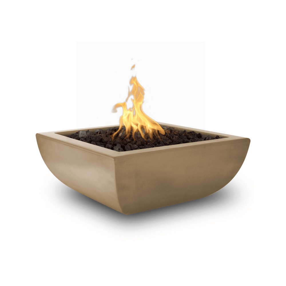 The Outdoor Plus Avalon GFRC 30" Concrete Square 12V Electronic Ignition Fire Bowl OPT-AVLFO30E12V