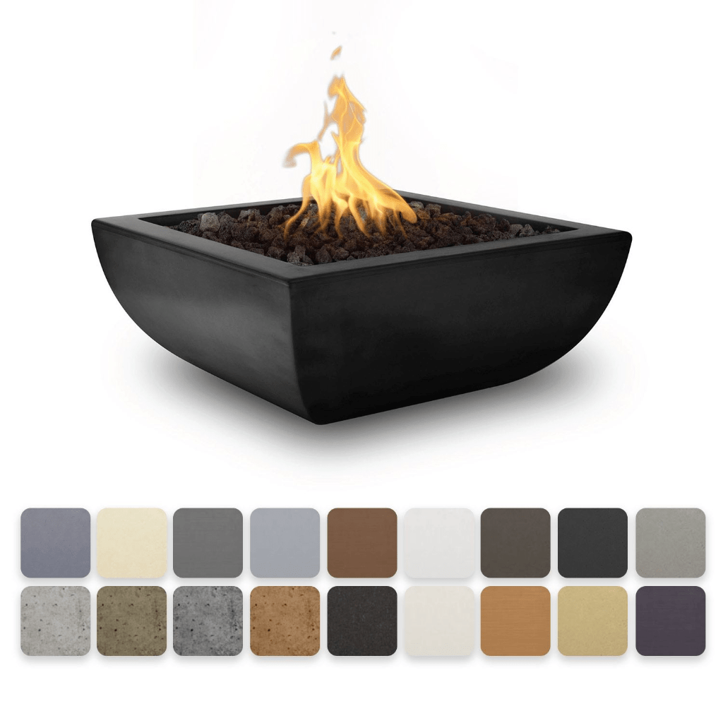 The Outdoor Plus Avalon GFRC 30" Concrete Square 12V Electronic Ignition Fire Bowl OPT-AVLFO30E12V