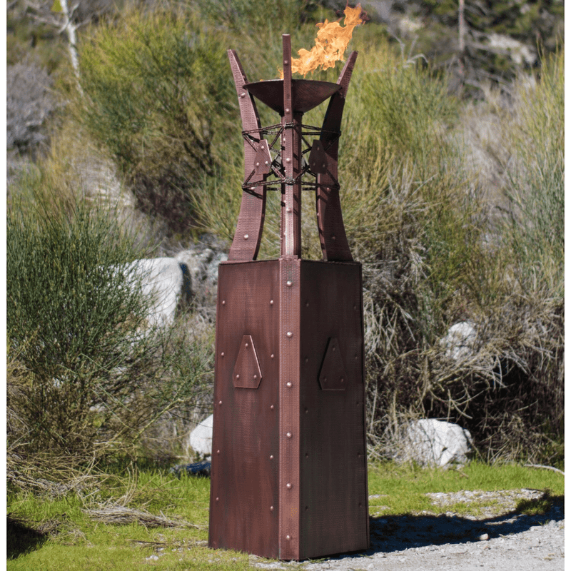 The Outdoor Plus Bastille 87" Match Lit Hammered Copper Square Gas Fire Tower OPT-FTWR3