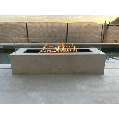 The Outdoor Plus Cabo Linear 56" GFRC Concrete Rectangle Flame Sense with Spark Igniter Fire Pit  OPT-CBLN56FSEN