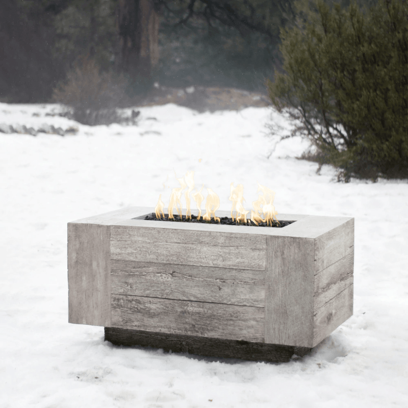 The Outdoor Plus Catalina 108" GFRC Wood Grain Concrete Rectangle 110V Electronic Ignition Gas Fire Pit OPT-CTL108EKIT