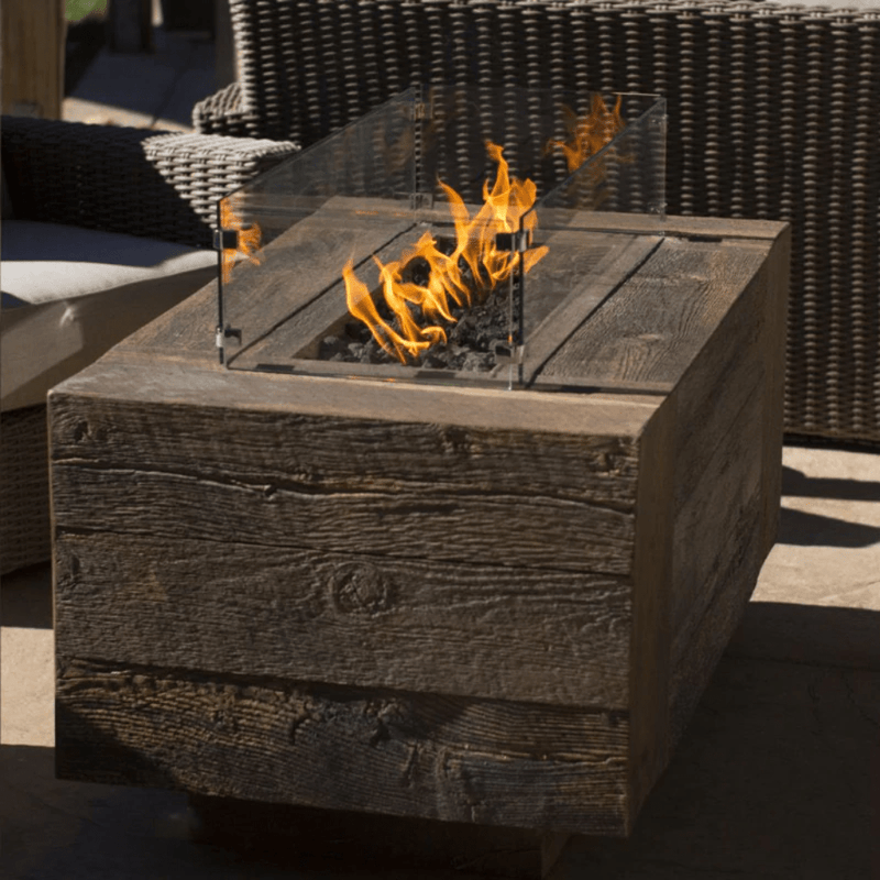 The Outdoor Plus Catalina 108" GFRC Wood Grain Concrete Rectangle Flame Sense with Spark Igniter Gas Fire Pit OPT-CTL108FSEN