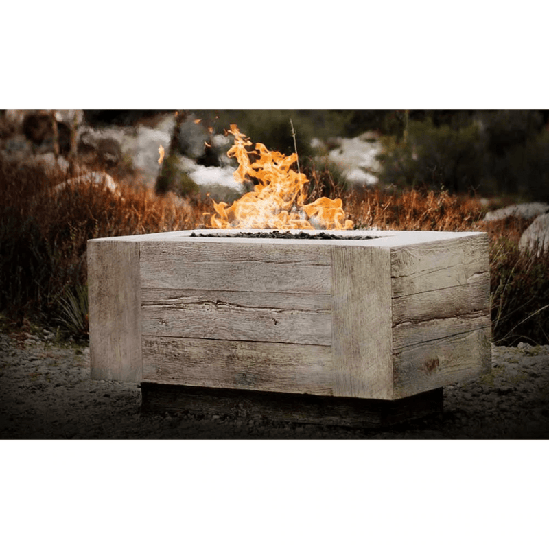 The Outdoor Plus Catalina 108" GFRC Wood Grain Concrete Rectangle Flame Sense with Spark Igniter Gas Fire Pit OPT-CTL108FSEN