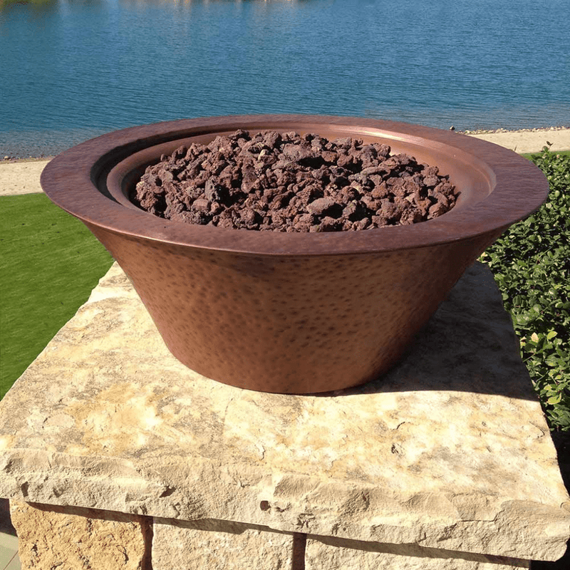 The Outdoor Plus Cazo 24" Electronic Ignition Hammered Copper Round Fire Bowl OPT-101-24NWFE12V