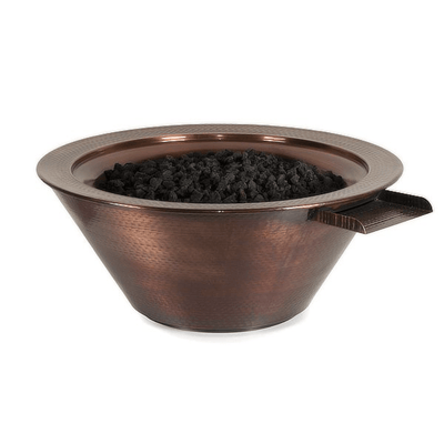 The Outdoor Plus Cazo 24" Electronic Ignition Hammered Copper Round Fire & Water Bowl OPT-101-24NWCBE12V