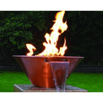 The Outdoor Plus Cazo 24" Electronic Ignition Hammered Copper Round Fire & Water Bowl OPT-101-24NWCBE12V