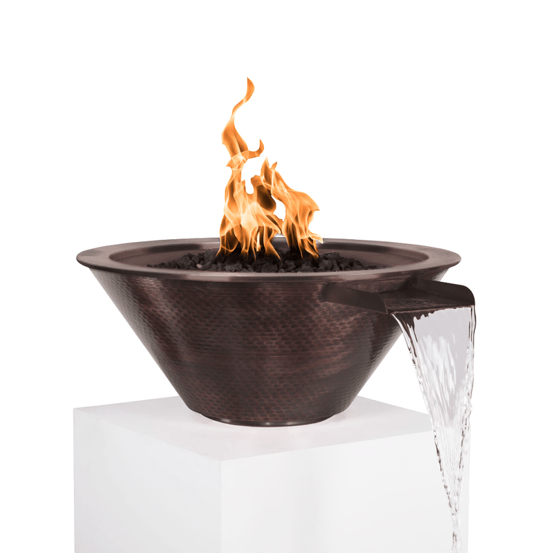 The Outdoor Plus Cazo 24" Match Lit Hammered Copper Round Fire & Water Bowl OPT-101-24NWCB