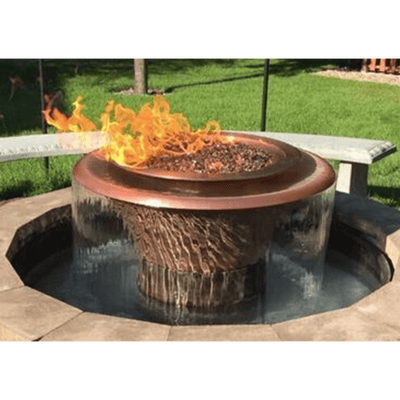 The Outdoor Plus Cazo 30″ Hammered Copper 360° Spill Round 12V Electronic Ignition Fire & Water Bowl OPT-30FW360E12V
