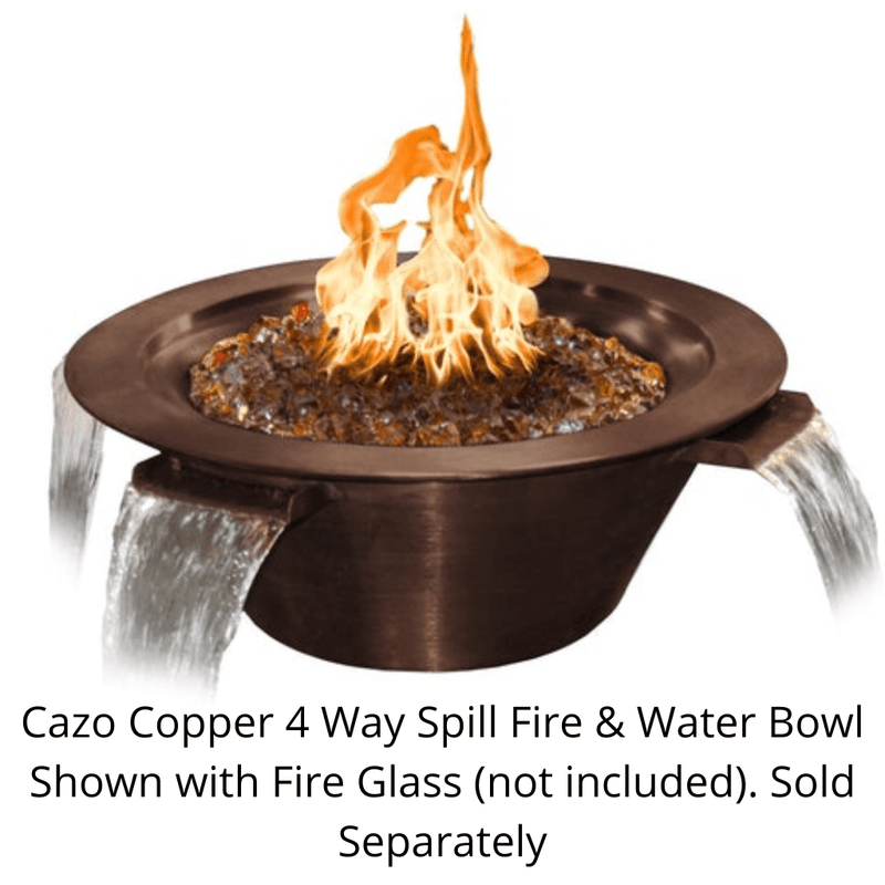 The Outdoor Plus Cazo 30" Hammered Copper 4 Way Spill Round Match Lit Fire & Water Bowl OPT-4W30