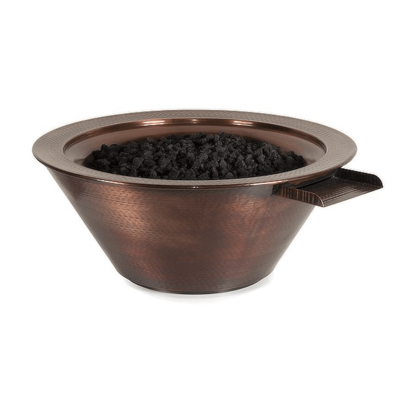 The Outdoor Plus Cazo 36" Electronic Ignition Hammered Copper Round Fire & Water Bowl OPT-102-36NWCBE12V