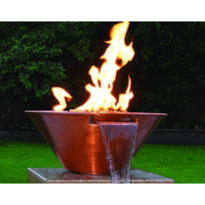 The Outdoor Plus Cazo 36" Electronic Ignition Hammered Copper Round Fire & Water Bowl OPT-102-36NWCBE12V