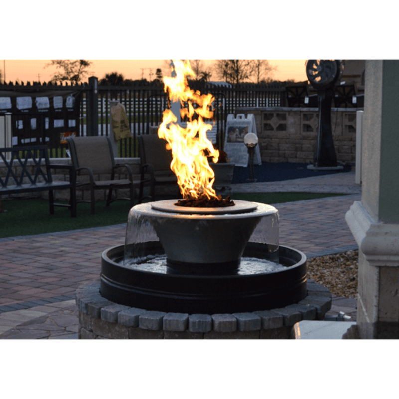 The Outdoor Plus Cazo 36″ Hammered Copper 360° Spill Round Match Lit Fire & Water Bowl OPT-36FW360
