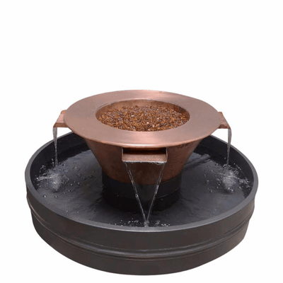 The Outdoor Plus Cazo 36" Hammered Copper 4 Way Spill Round 12V Electronic Ignition Fire & Water Bowl OPT-4W36E12V