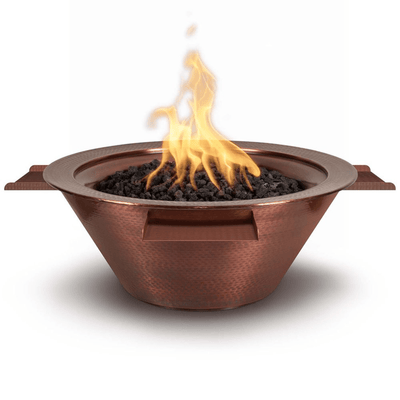 The Outdoor Plus Cazo 36" Hammered Copper 4 Way Spill Round Match Lit Fire & Water Bowl OPT-4W36