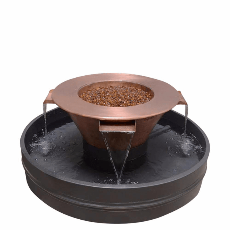 The Outdoor Plus Cazo 36" Hammered Copper 4 Way Spill Round Match Lit Fire & Water Bowl OPT-4W36