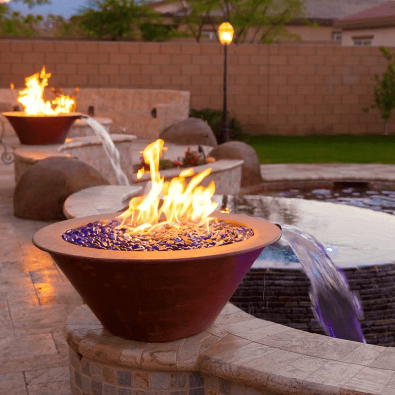 The Outdoor Plus Cazo 36" Powder Coated Steel Round Match Lit Fire & Water Bowl OPT-R36PCFW