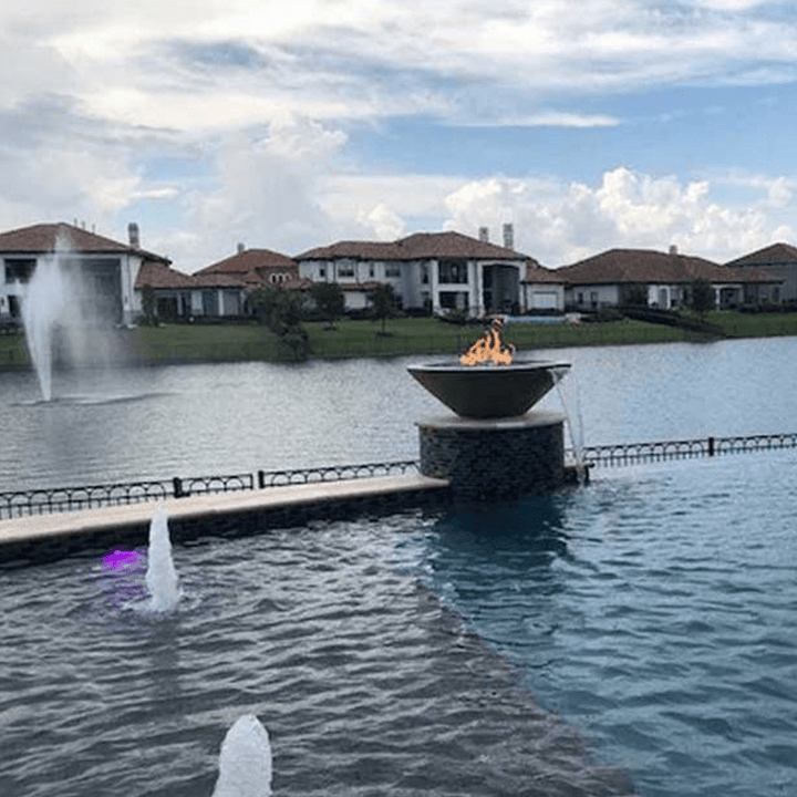 The Outdoor Plus Cazo GFRC 24" 12V Electronic Ignition Concrete Round Fire & Water Bowl OPT-24RFWE12V