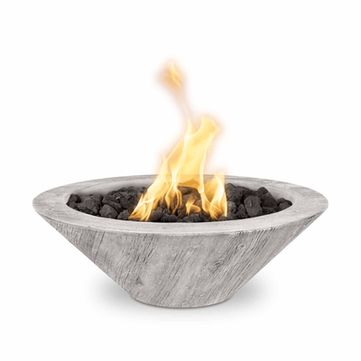 The Outdoor Plus Cazo GFRC 24" Wood Grain Concrete Round 12V Electronic Ignition Fire Bowl OPT-24RWGFOE12V